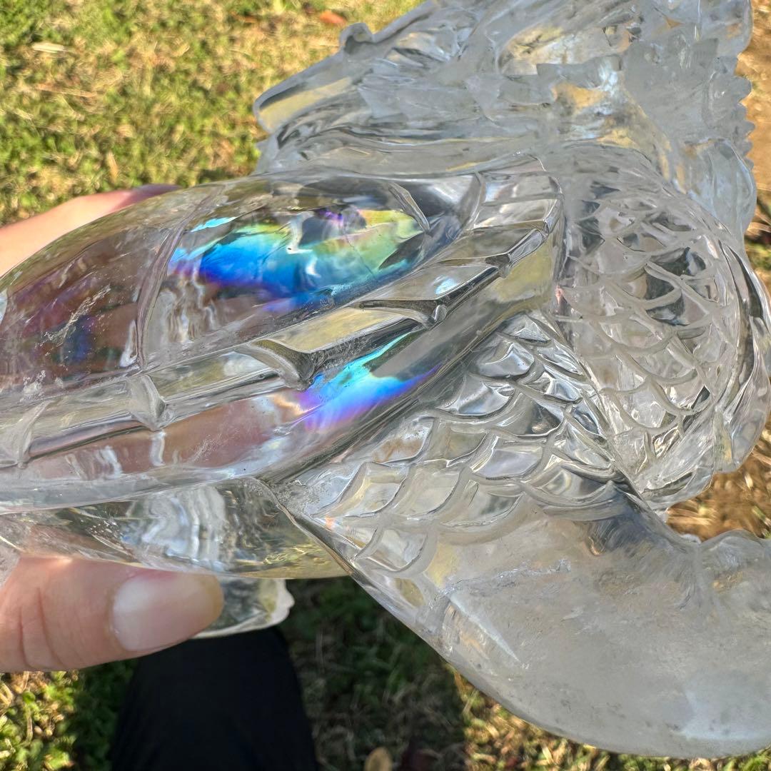 超透明　風水用　ブラジル産天然クリスタル龍亀！！(虹多い)ロングイ　風水 置き
