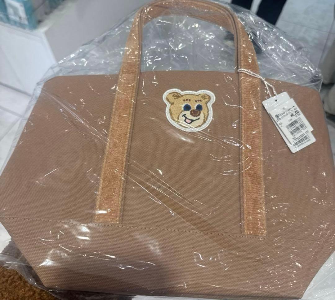 ブラウン トートバッグ ライオンステッカー付き
