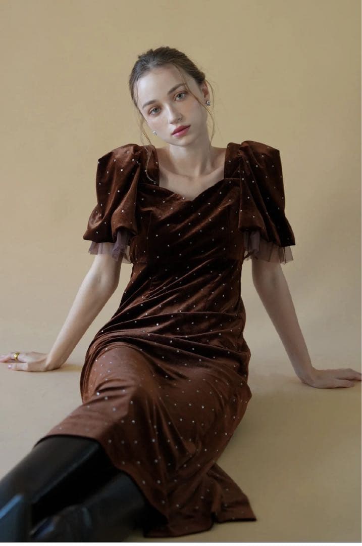 ワンピース acka bijou dot velours dress