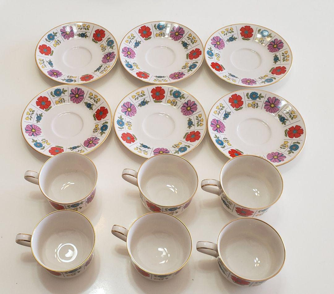 【難有り】ノリタケ 昭和レトロ　ポップな花柄６客セット貴重なセット