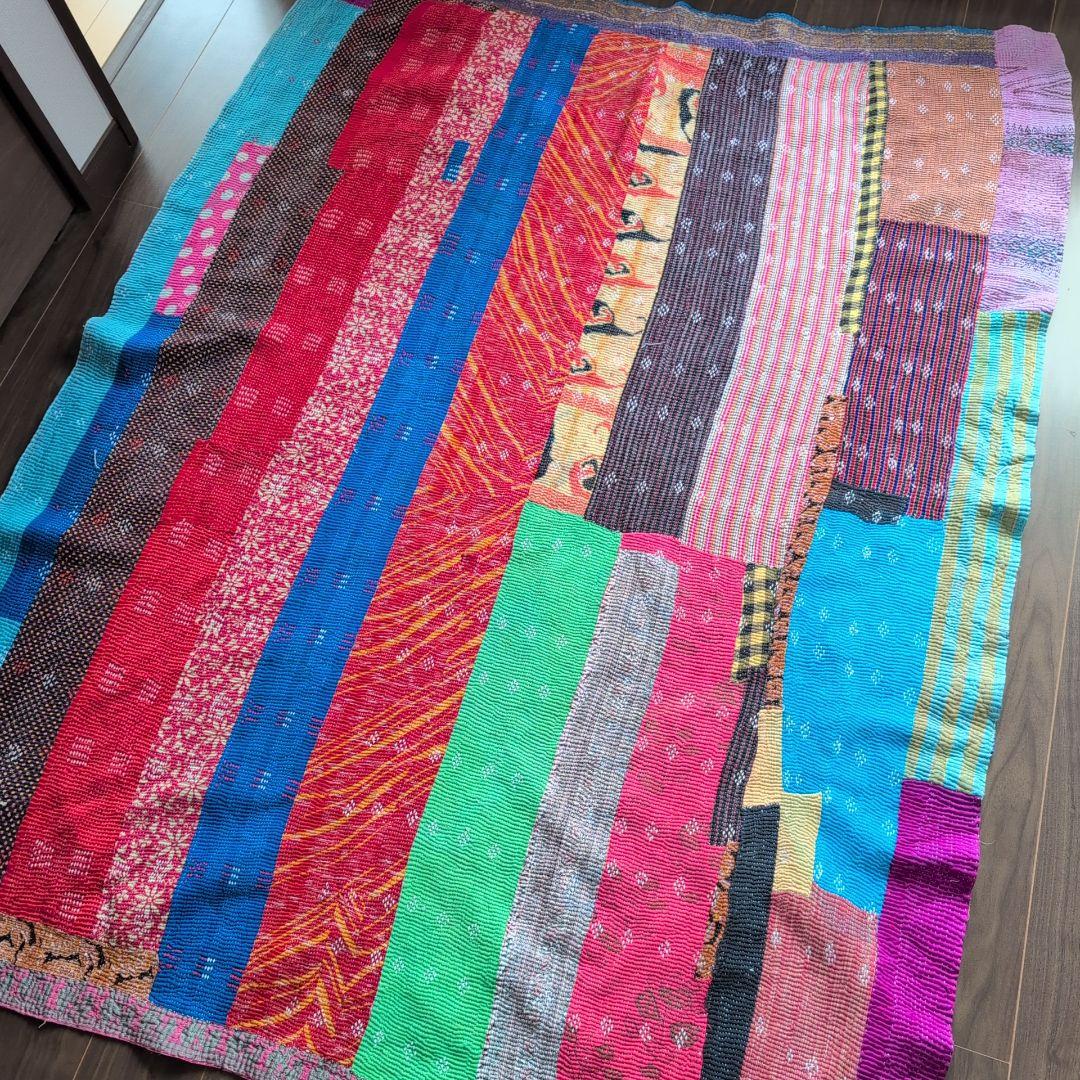 インド伝統工芸 民芸品 ヴィンテージカンタキルト　ラリーキルト　刺し子布 651