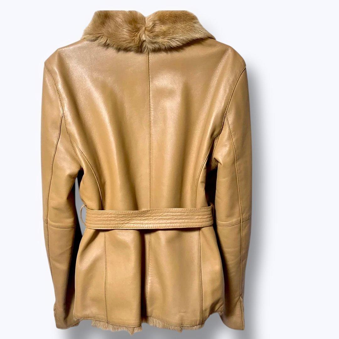 ベアトリス✨ラムレザー ファーベルト付 ジャケット 42 ライトブラウン