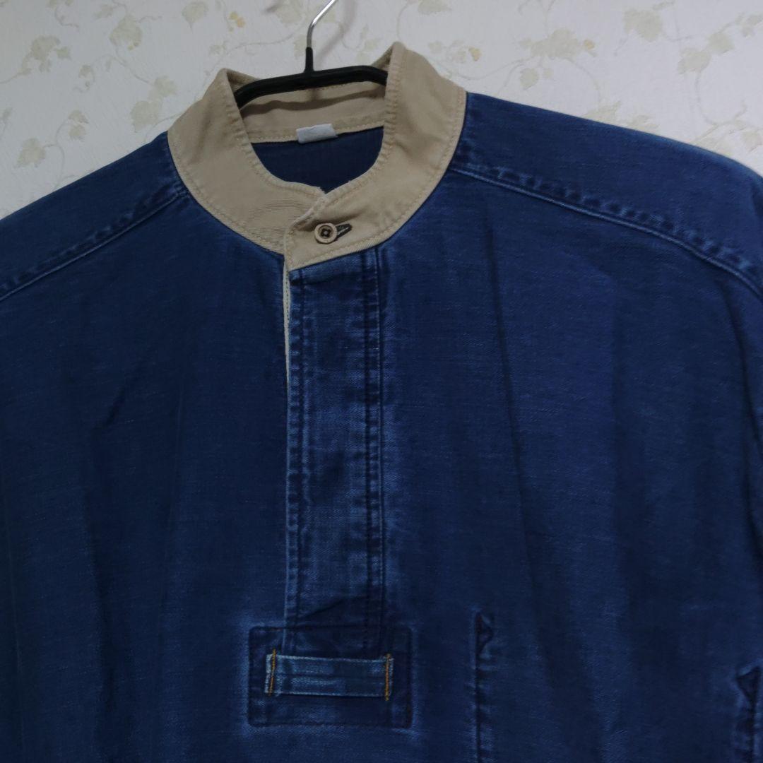 45R麦サテン×チノのヨットマンドレス（インディゴ加工）デニムロングワンピース