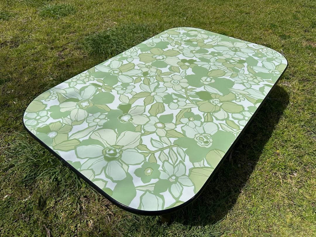 ❤️昭和レトロ❤️緑色の花柄テーブル 長方形❤️