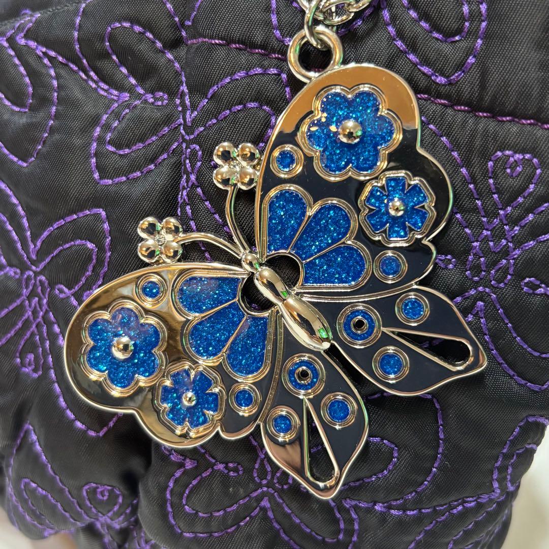 ANNA SUIアナスイ ショルダーバッグ　　キルティング 刺繍 黒紫バタフライ