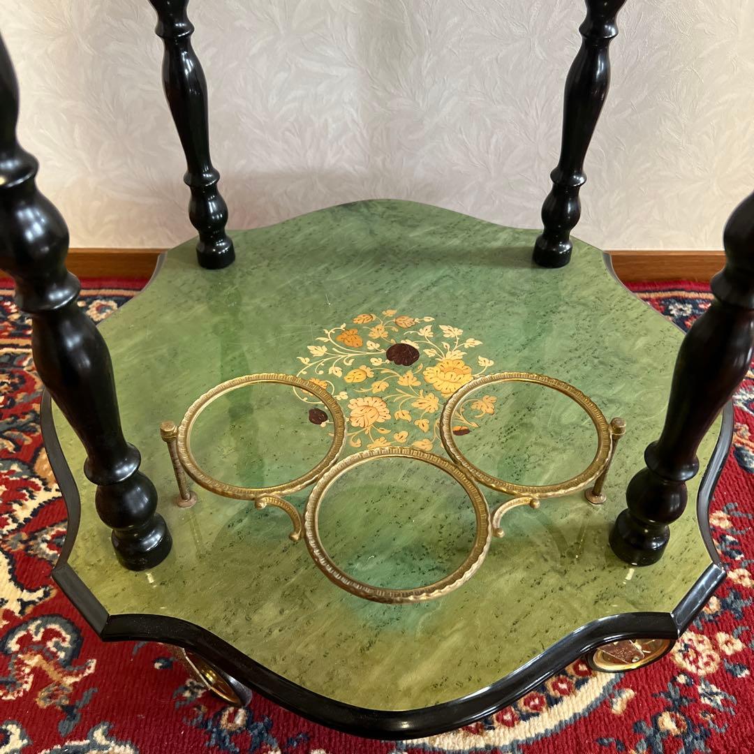 イタリア製　象嵌アンティーク家具　キッチンワゴン　サイドワゴン　キャスターワゴン