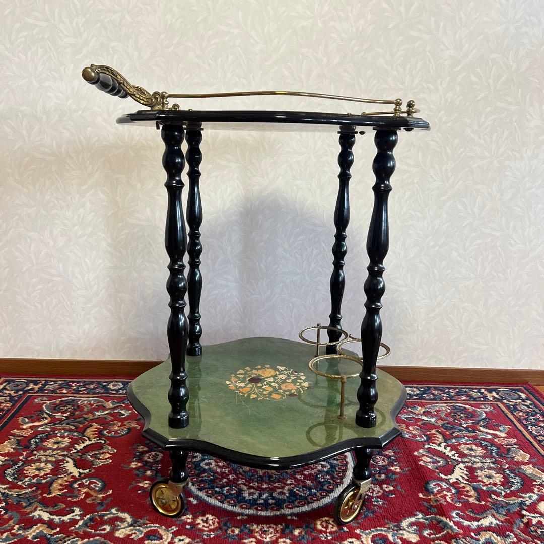 イタリア製　象嵌アンティーク家具　キッチンワゴン　サイドワゴン　キャスターワゴン