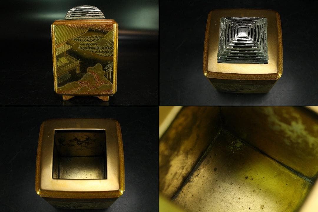 名品 輪島塗 初音蒔絵 香炉 純銀 火屋 美品(Ｋ-YC574)