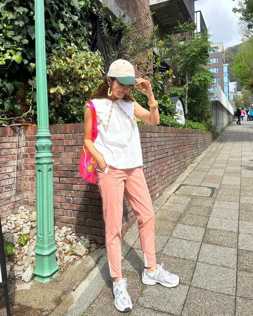 リンカブル　ロゴキャップ　ベージュ×グリーン