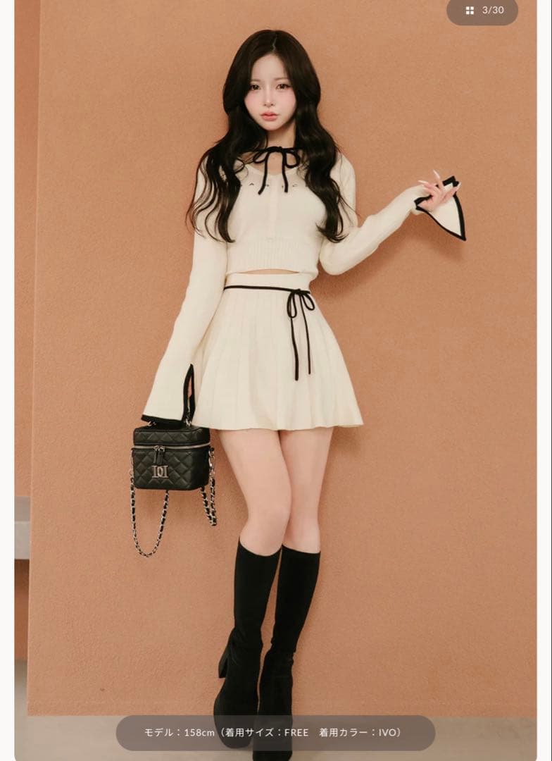 ウエストオープンリボンデザインニットミニワンピース