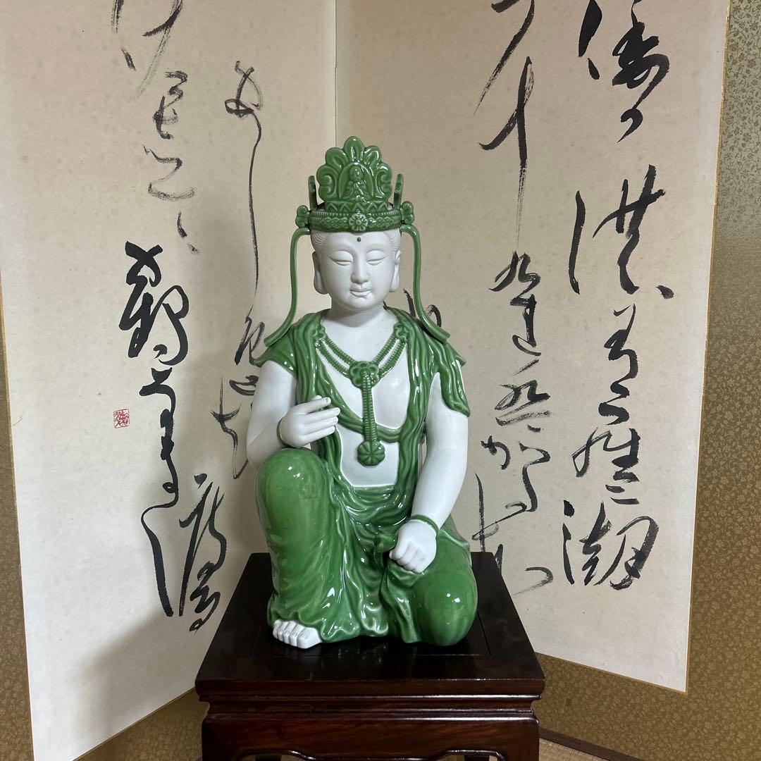 九谷焼　座観音様　グリーン