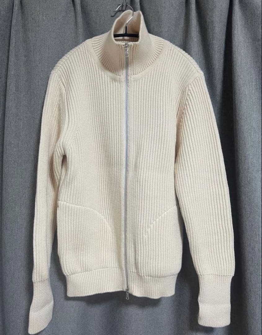 アンデルセンアンデルセン　ドライバーズニット　白　フルジップ