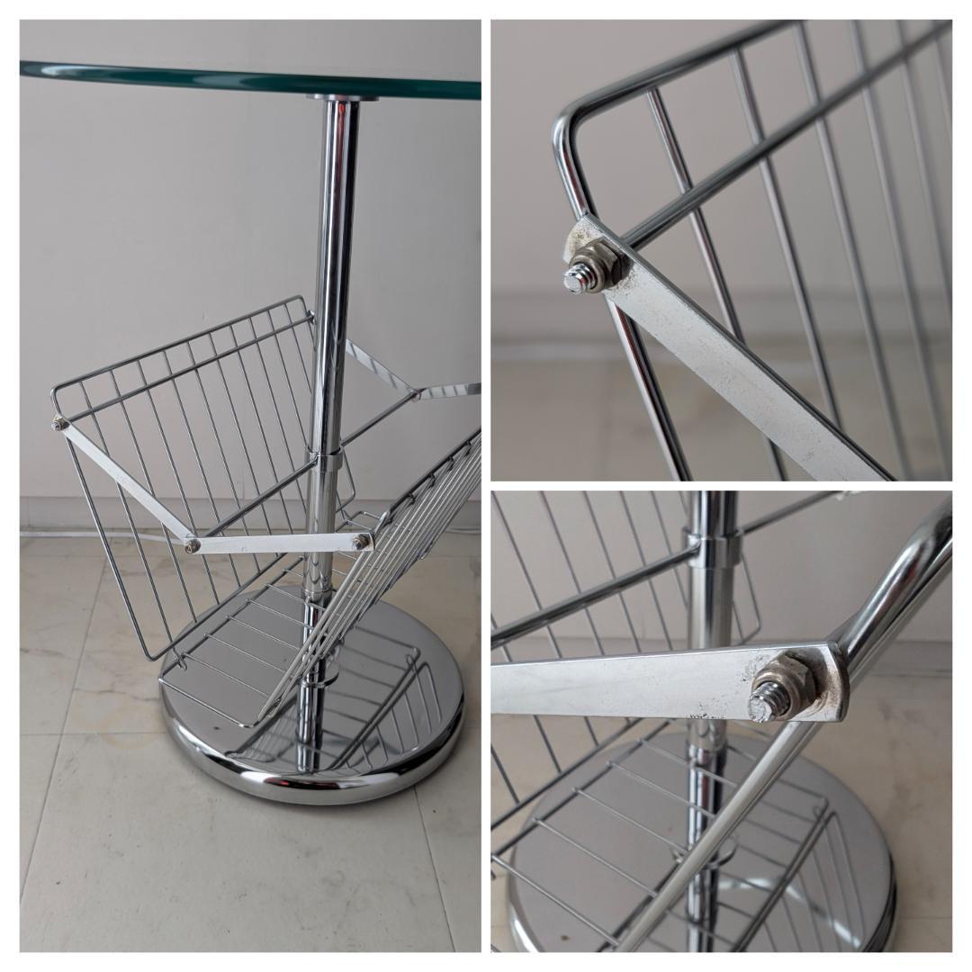 ガラス×クローム サイドテーブル マガジンラック付き ビンテージ Y2K ポップ