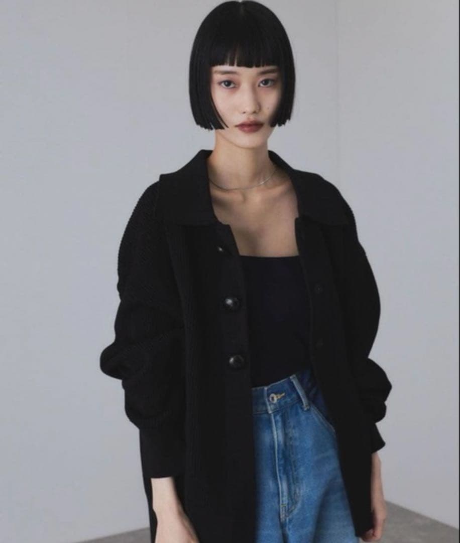 【新品・匿名】アダムエロぺ ポロニットリラックスカーディガン ブラック