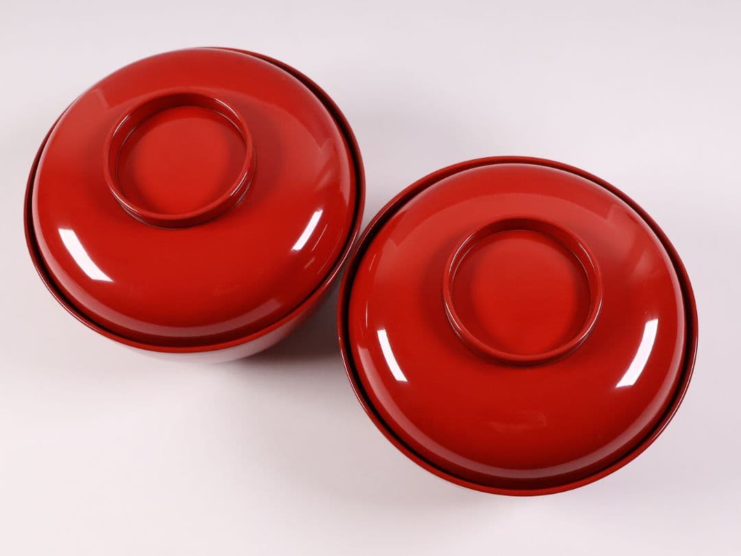 【CM360】輪島塗 宝尽くし金蒔絵 朱塗椀 二客 小槌 軍配 霊芝 木製漆器