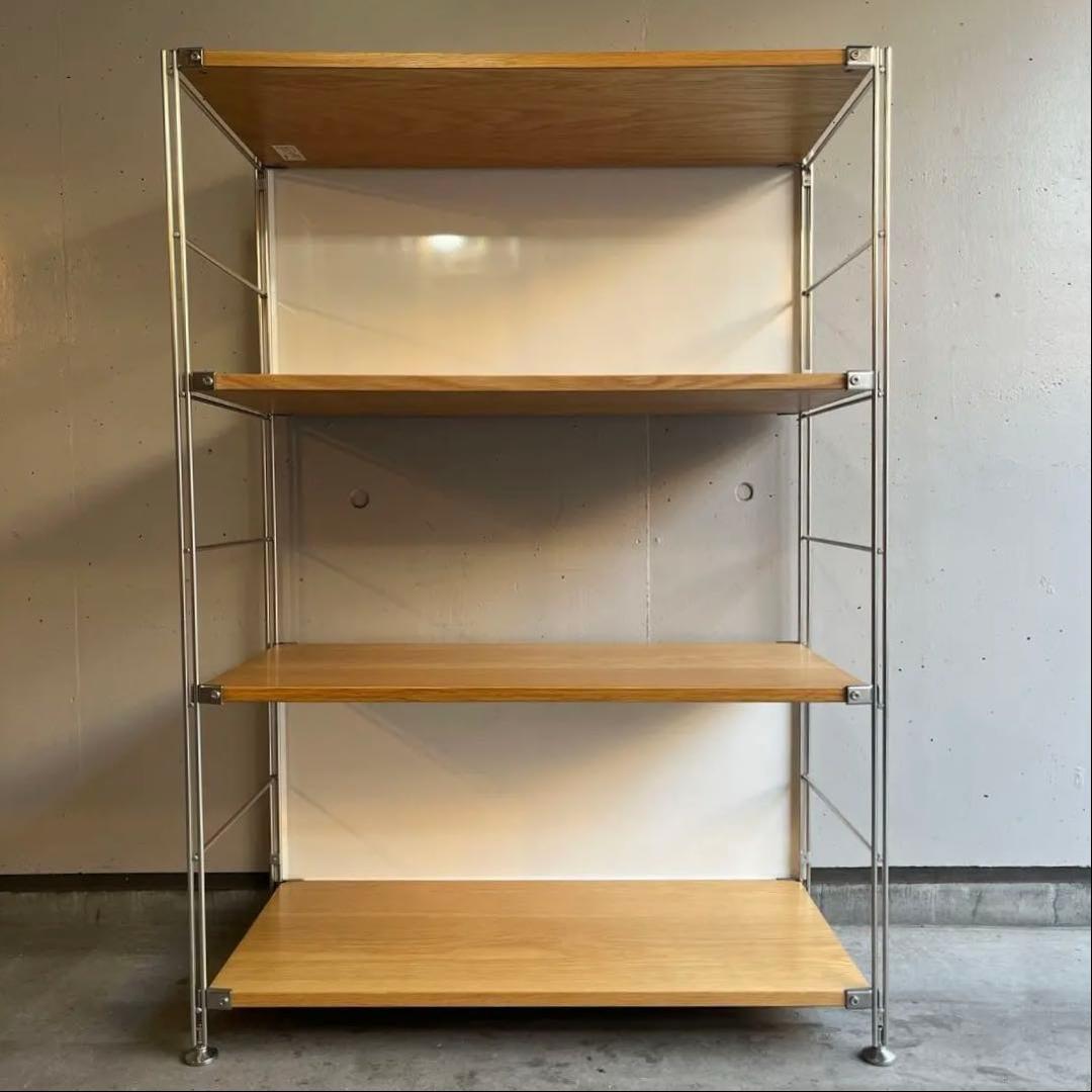 美品★無印ステンレスユニットシェルフ・オーク材棚セット・ワイド中 バックパネル付