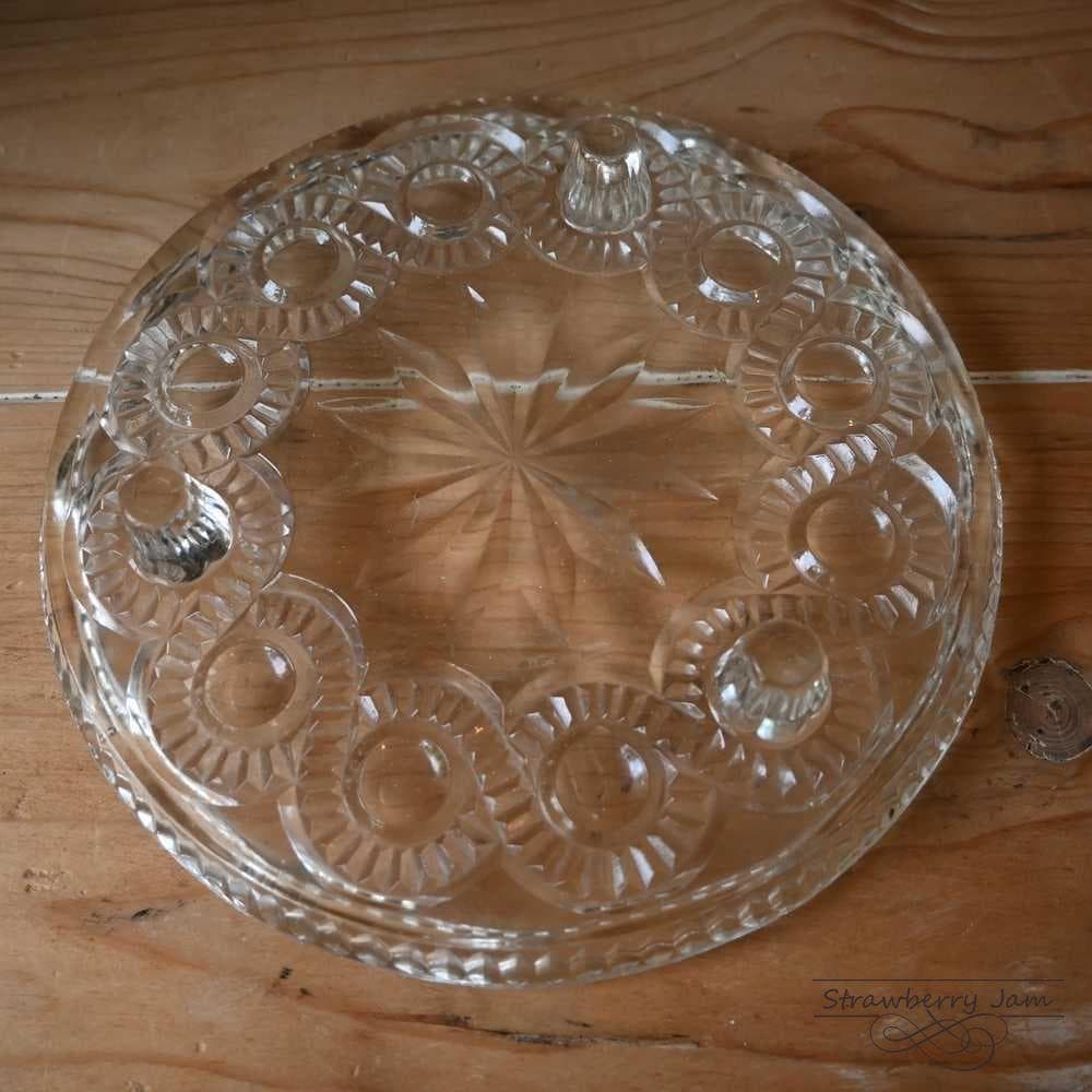 L3710-220 英国アンティーク ケーキスタンド ガラス カットグラス