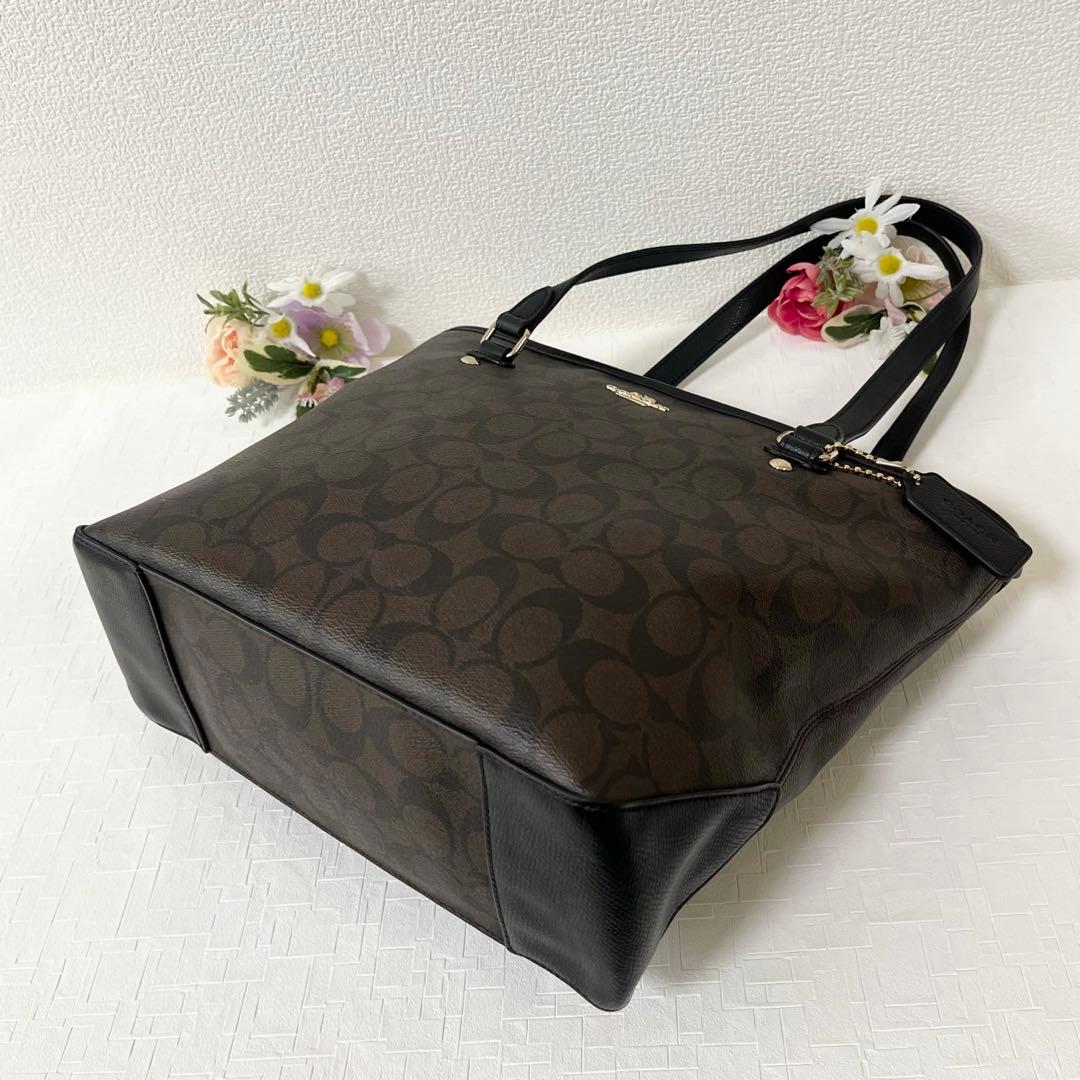 美品★COACH コーチ トートバッグ 肩掛け シグネチャー ブラウン チャーム