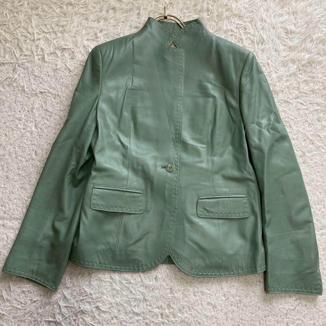 BALMAIN レザージャケット グリーン 11号 オシャレ カッコいい 高級感