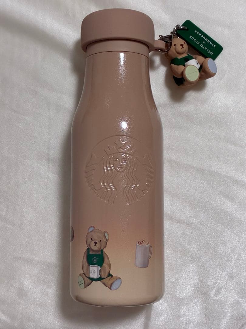 未使用　gelato pique ベアチャーム付きステンレスボトル　モカベージュ