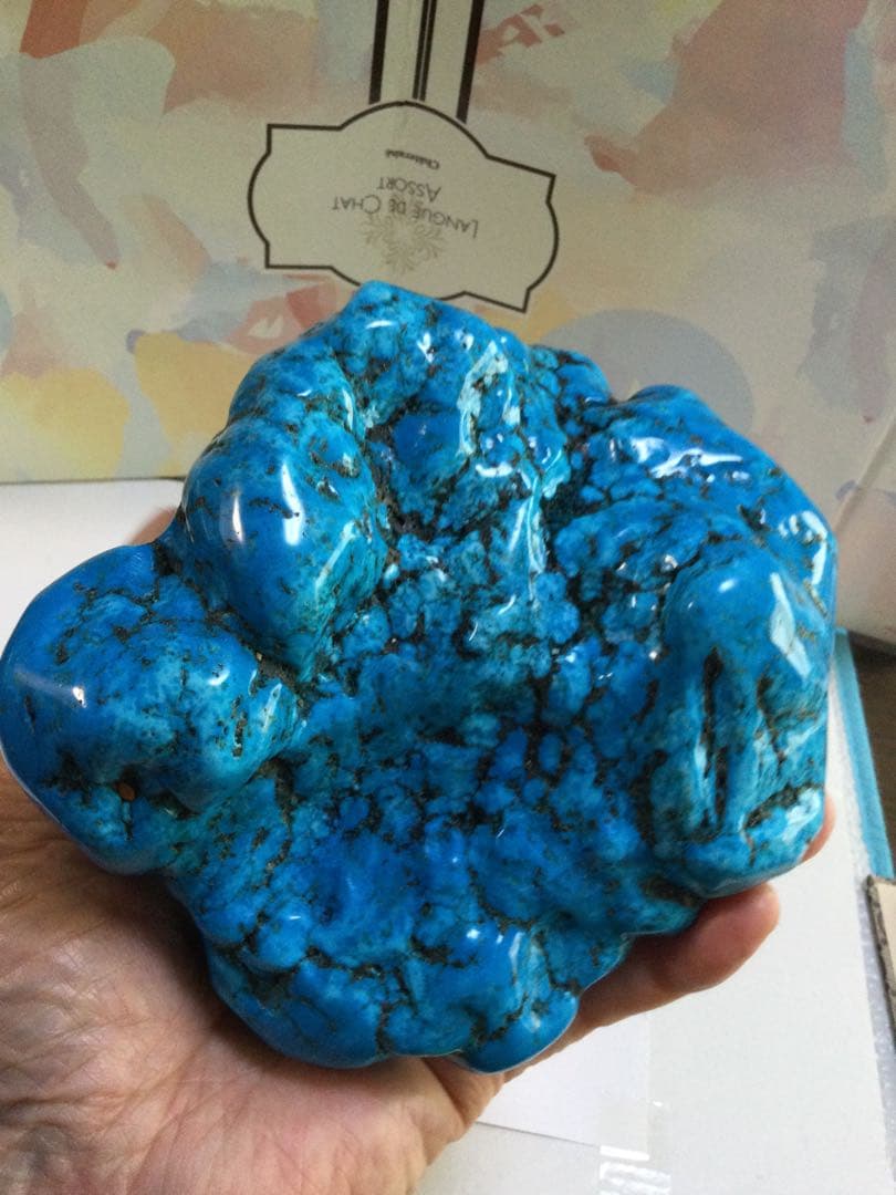 ターコイズトルコ石原石磨き石　水晶　観賞石