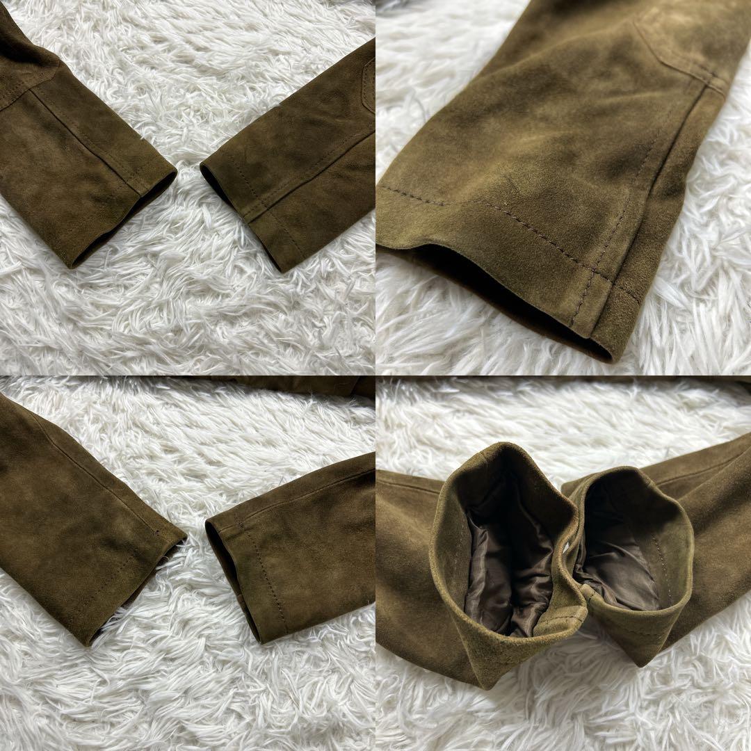 美品　レアルレザー　スエードジャケット　エルボーパッチ　エポレット　裏地チェック