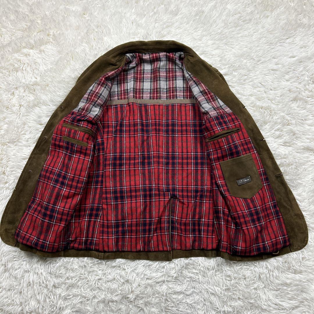 美品　レアルレザー　スエードジャケット　エルボーパッチ　エポレット　裏地チェック