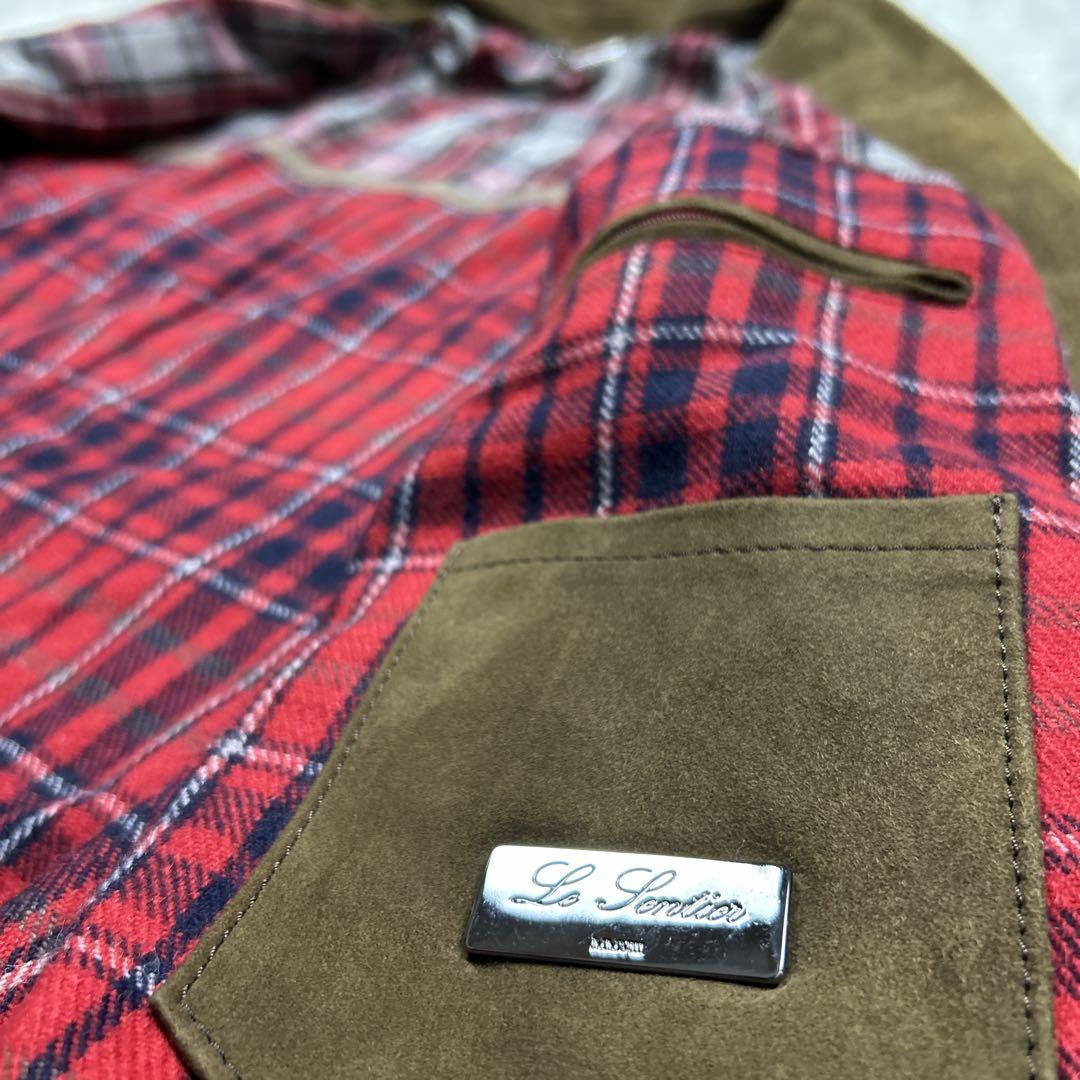 美品　レアルレザー　スエードジャケット　エルボーパッチ　エポレット　裏地チェック