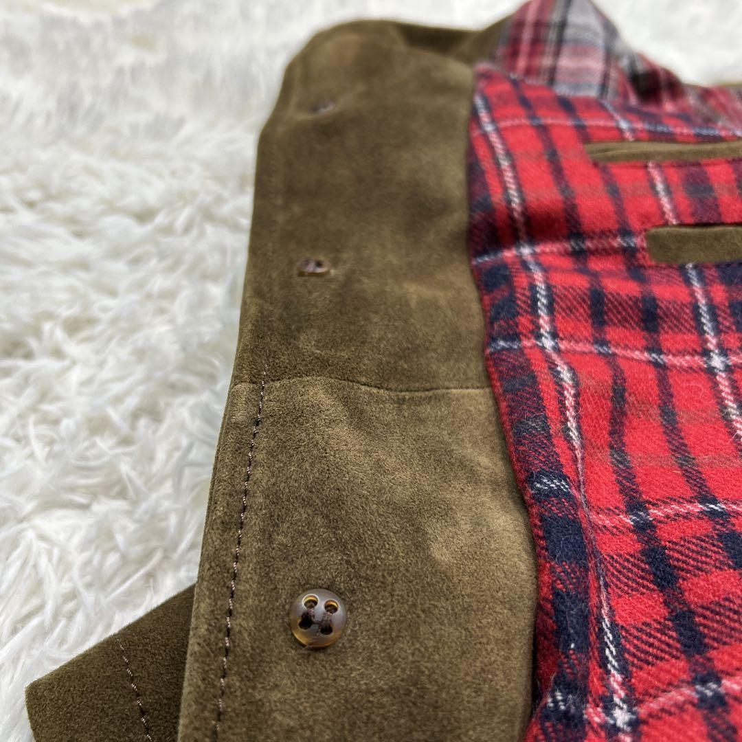 美品　レアルレザー　スエードジャケット　エルボーパッチ　エポレット　裏地チェック