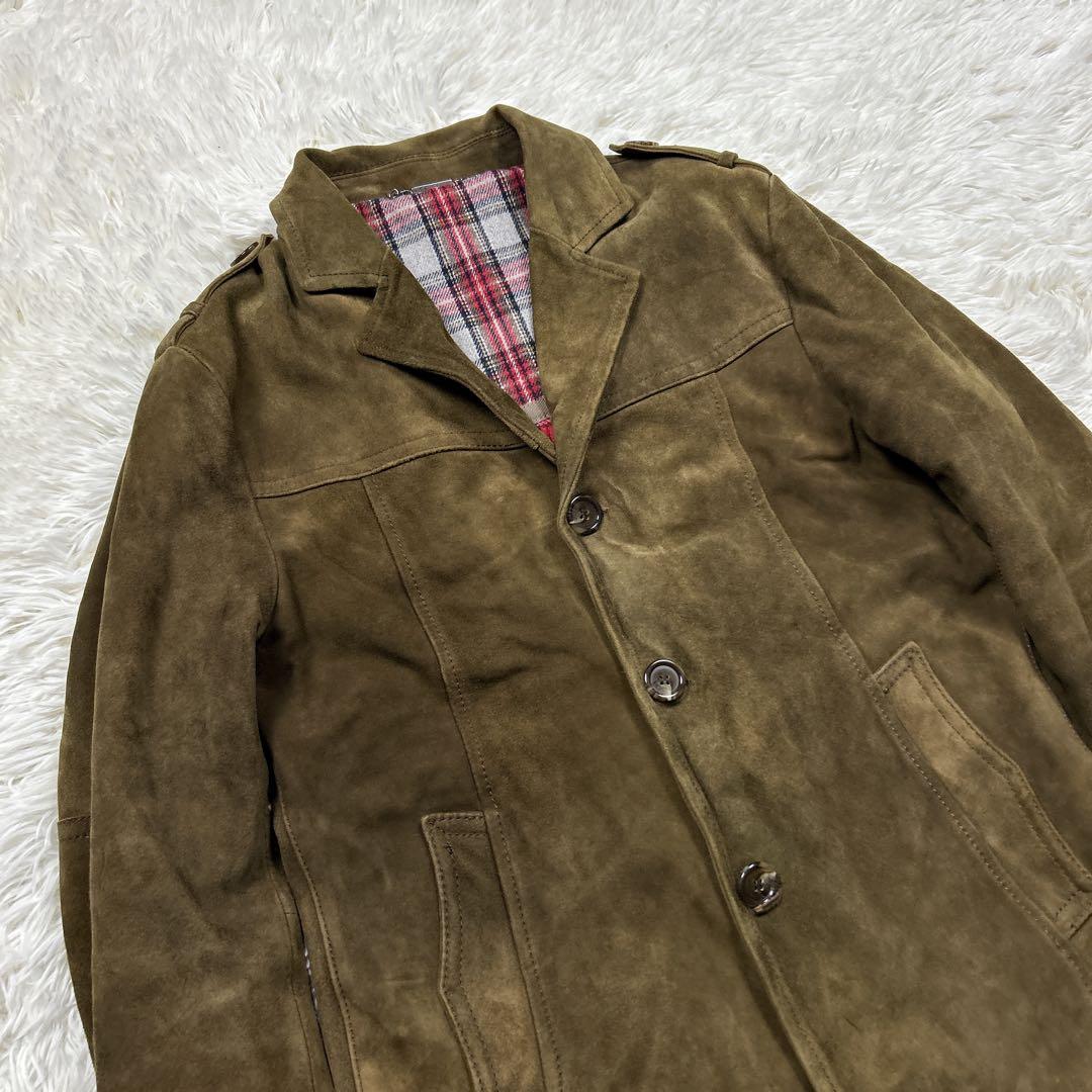美品　レアルレザー　スエードジャケット　エルボーパッチ　エポレット　裏地チェック