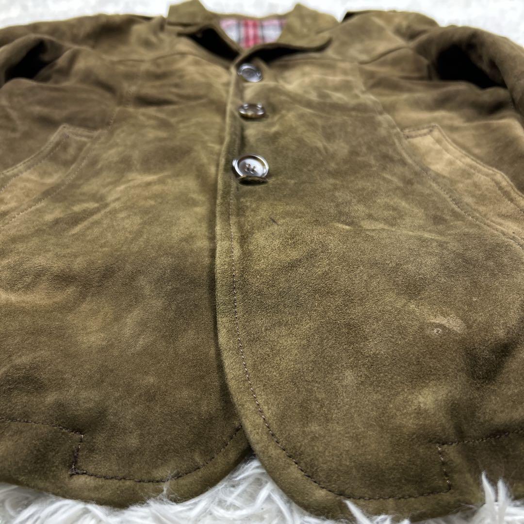 美品　レアルレザー　スエードジャケット　エルボーパッチ　エポレット　裏地チェック