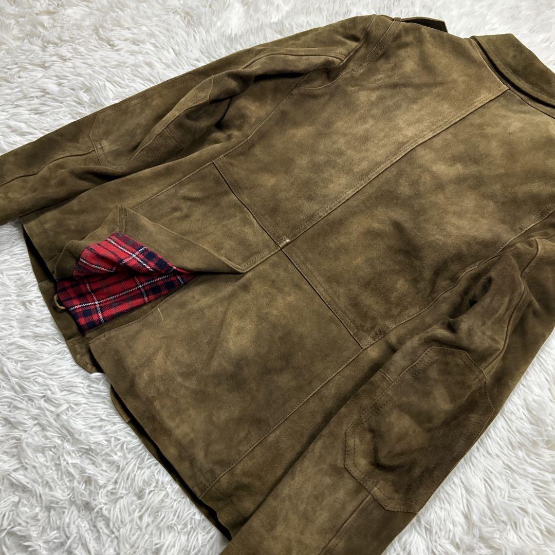 美品　レアルレザー　スエードジャケット　エルボーパッチ　エポレット　裏地チェック