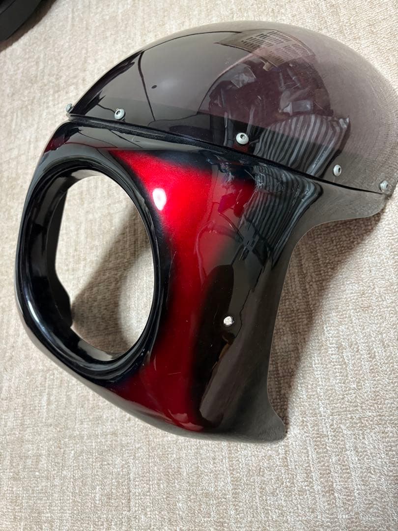 SR400 フルフェイスカウル 黒赤グラデーション スモークシールド