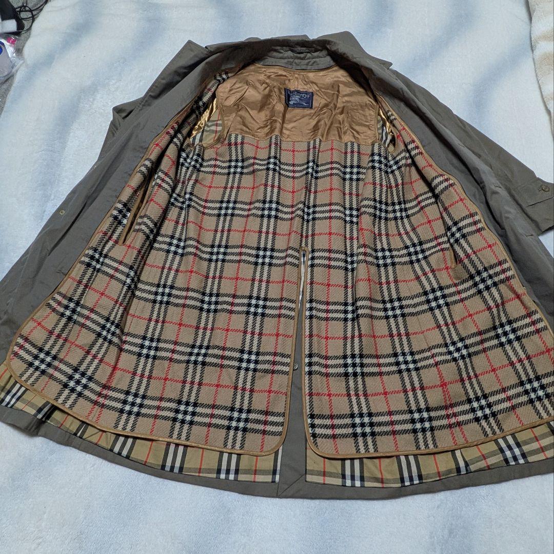 美品★BURBERRY ステンカラーコート 濃ベージュ チェック柄 メンズL