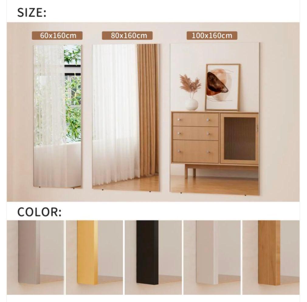 【新品】割れない全身ミラー 80×160cm ゴールド 壁掛け＆立て掛け対応