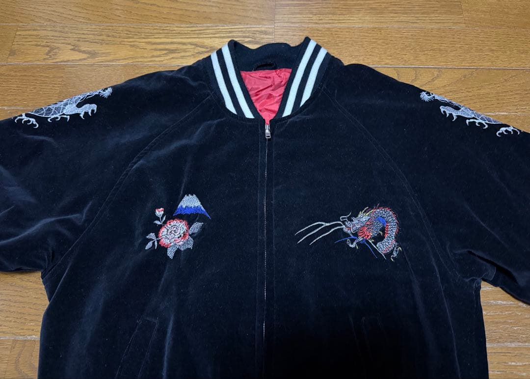 【美品】THIRD ROW 龍 日本 富士山 スカジャン ベロア 別珍