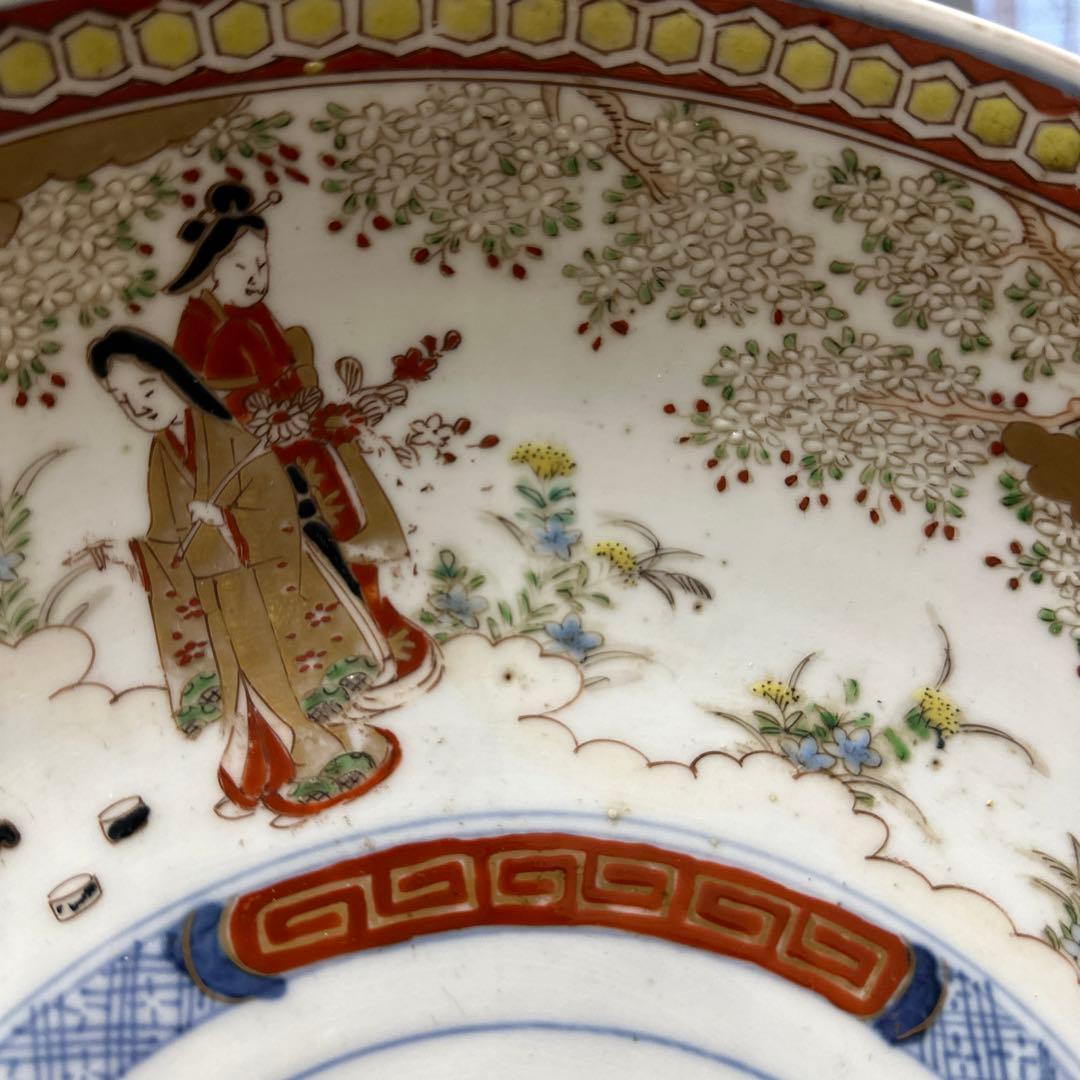 骨董品　古伊万里　有田焼　明治時代　錦手金彩色絵　飾り皿　大皿