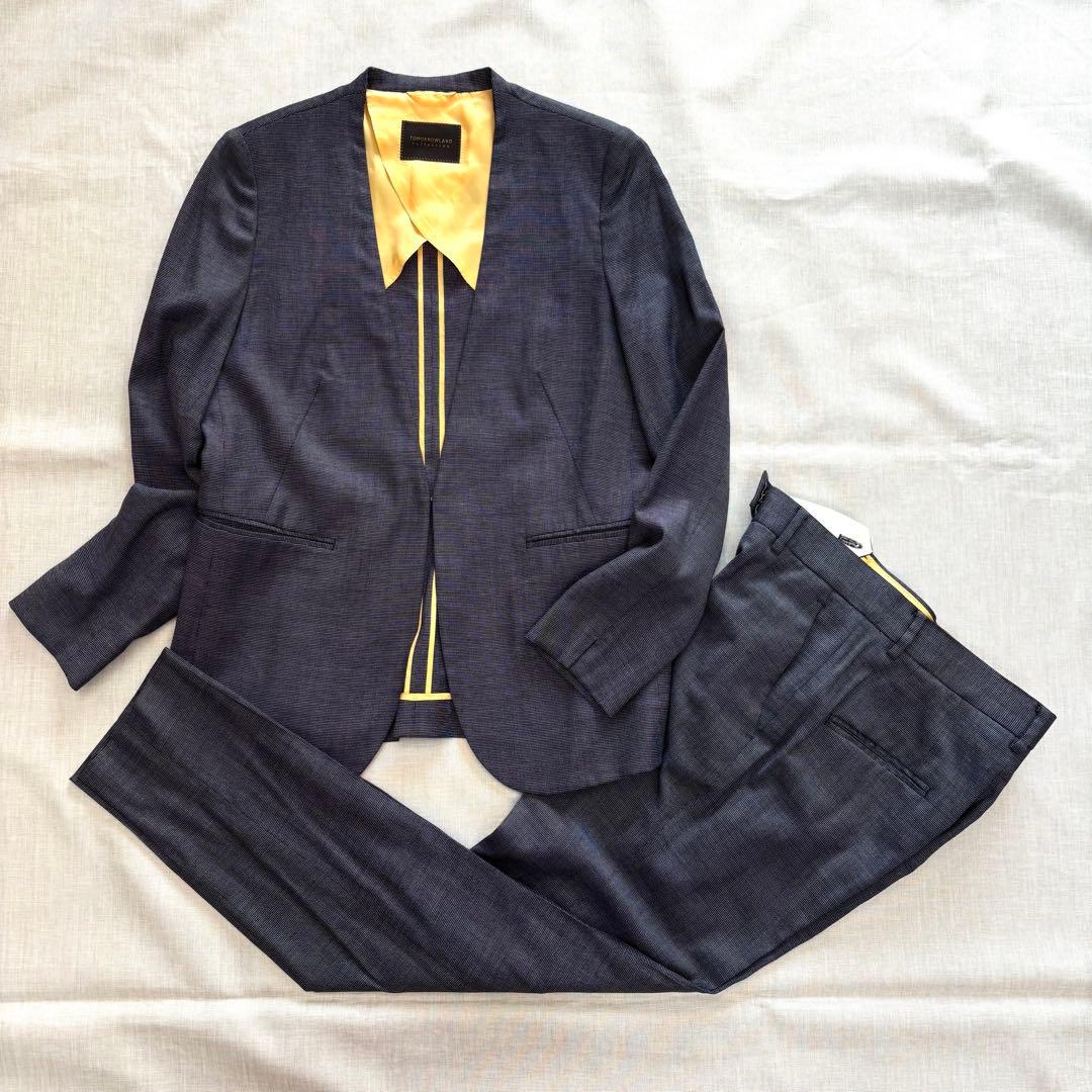 美品☆トゥモローランド ノーカラー　ジャケット パンツ スーツ イタリア生地