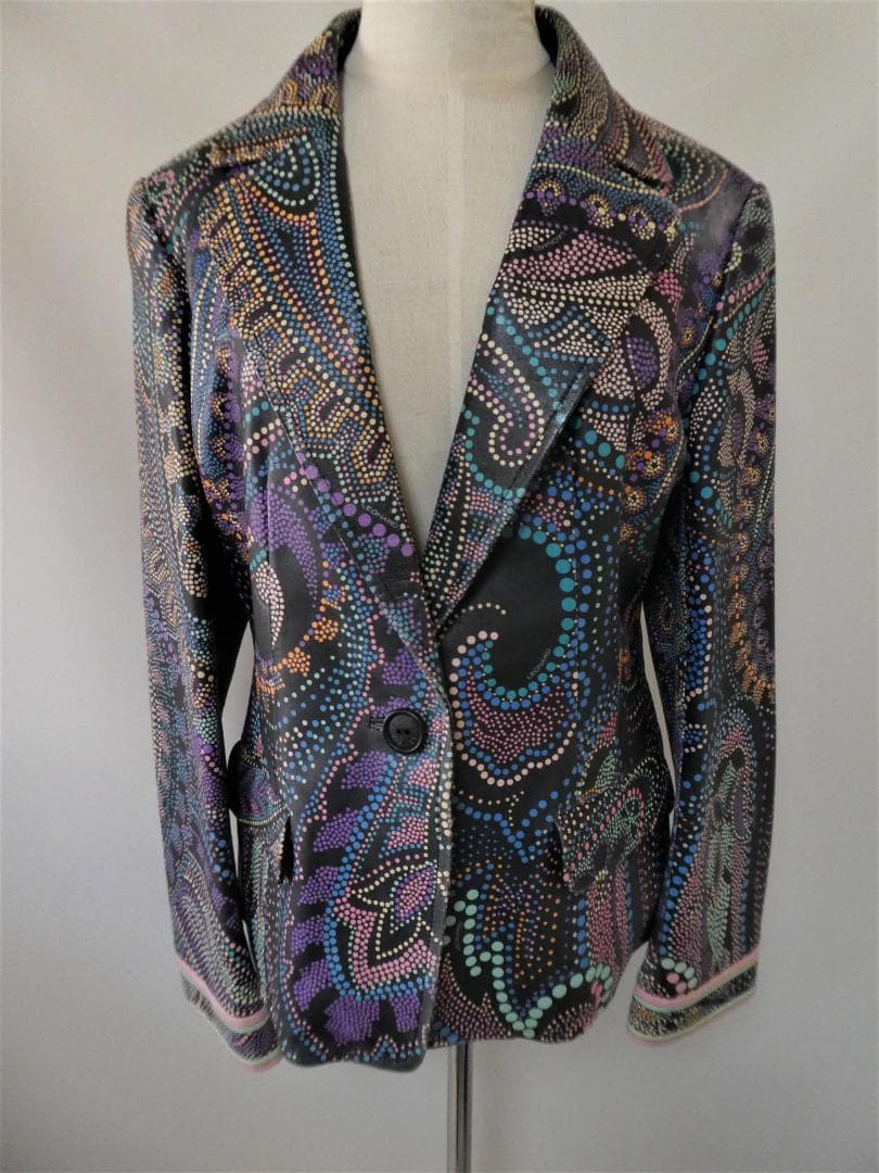 (458)LEONARD レオナール レザー ジャケット 13AR 柄 羊革