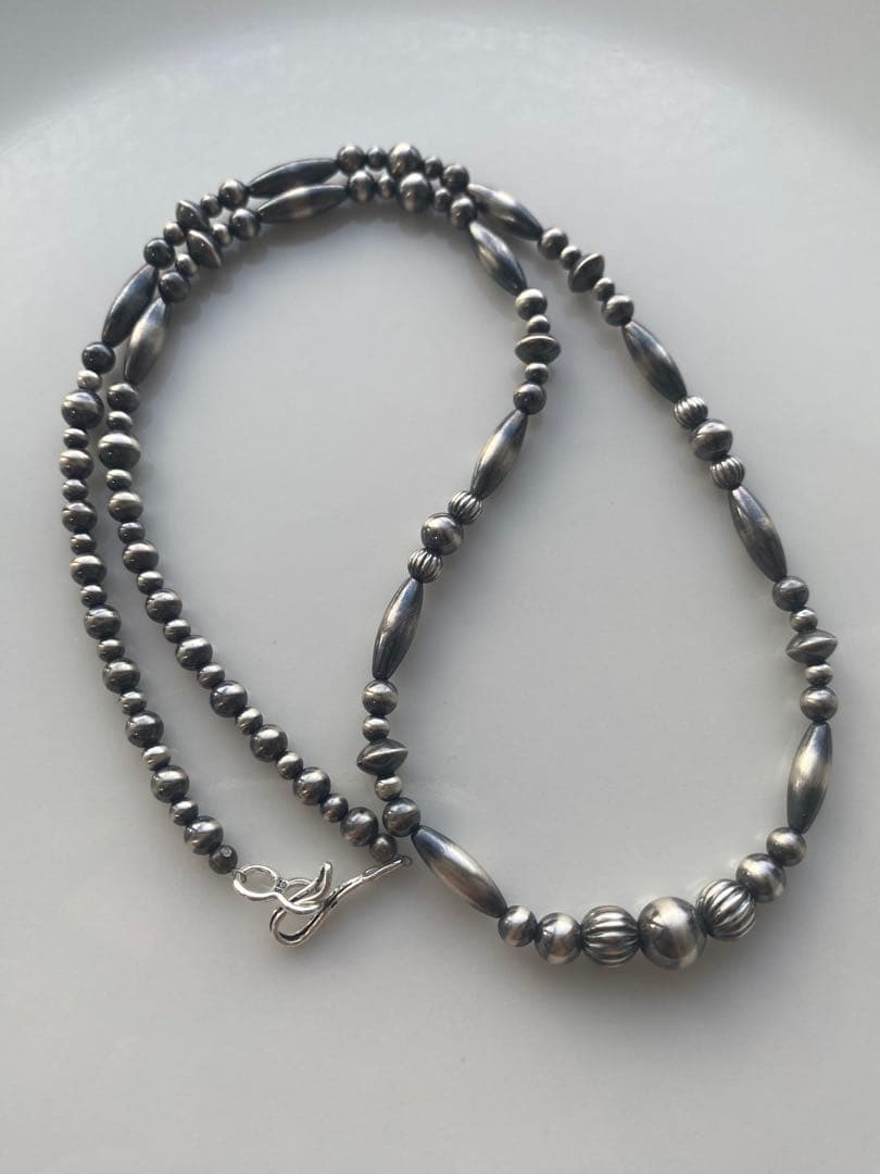 ナバホ ビーズ パール シルバー silver 925 ネックレス 燻銀 50