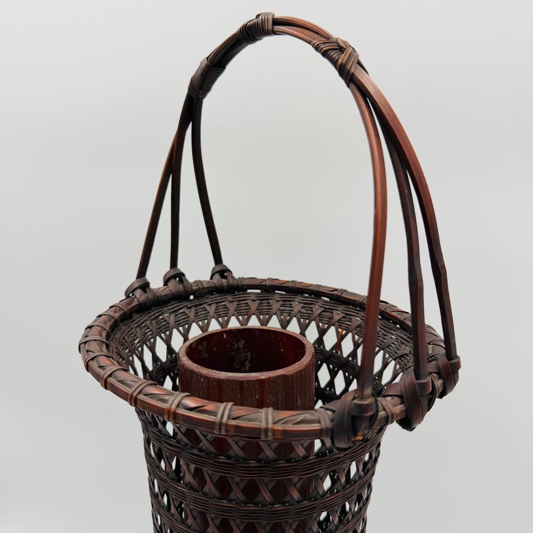 【竹花入　竹工園　花器　花生　竹細工】華道　フラワーアレンジ　アンティーク