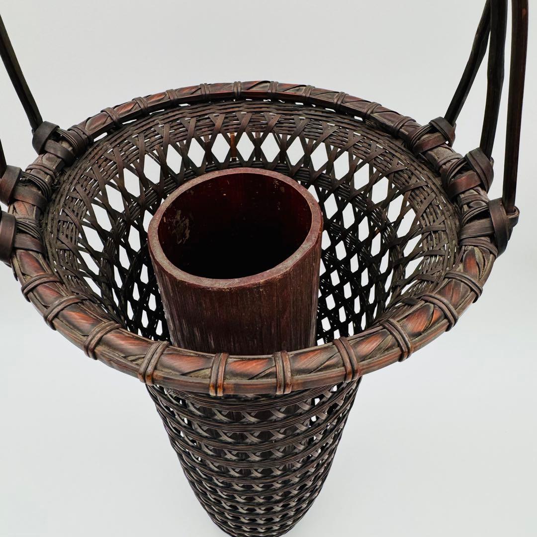 【竹花入　竹工園　花器　花生　竹細工】華道　フラワーアレンジ　アンティーク