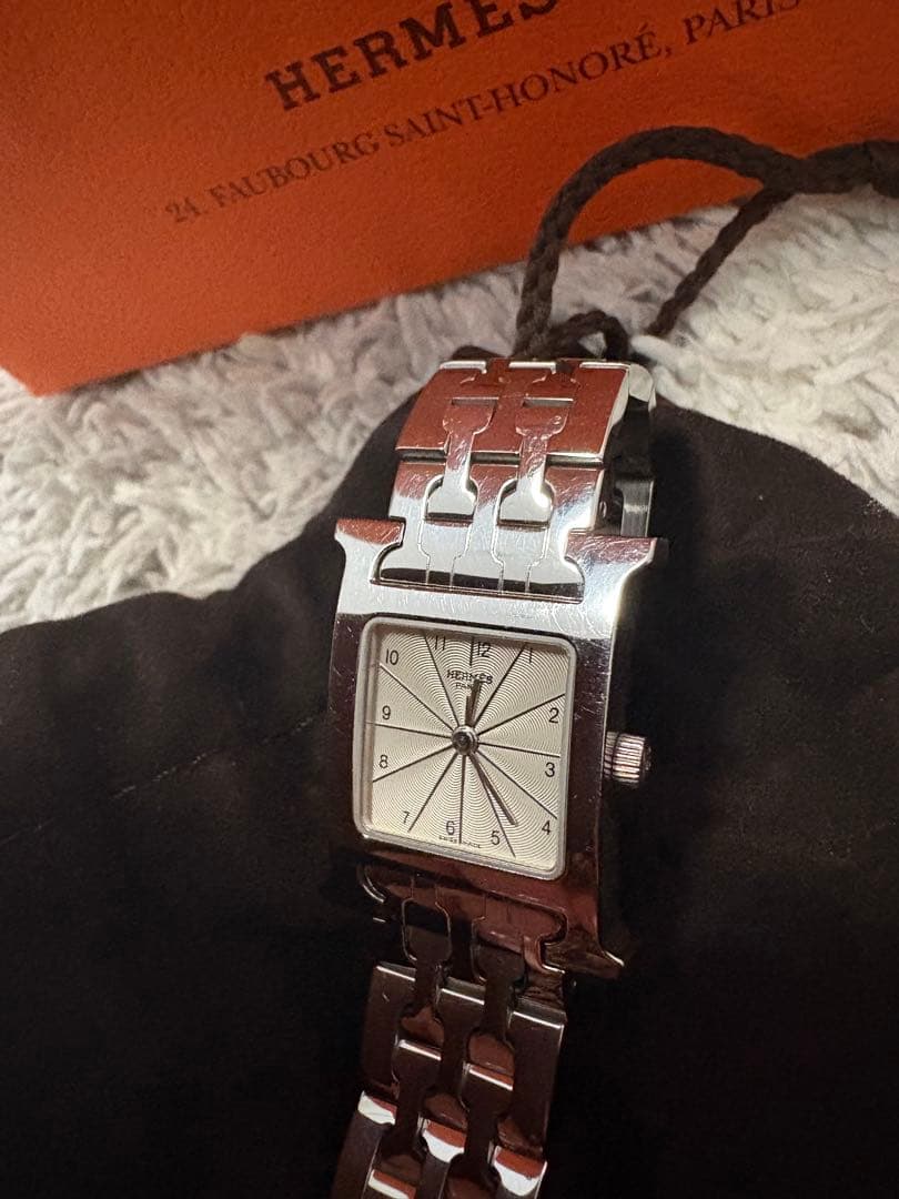 HERMES アナログクォーツ腕時計 シルバー/ブラウン