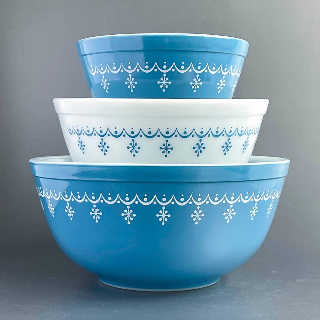 極美品 オールドパイレックス スノーフレーク・ブルー ボウル 3個セット
