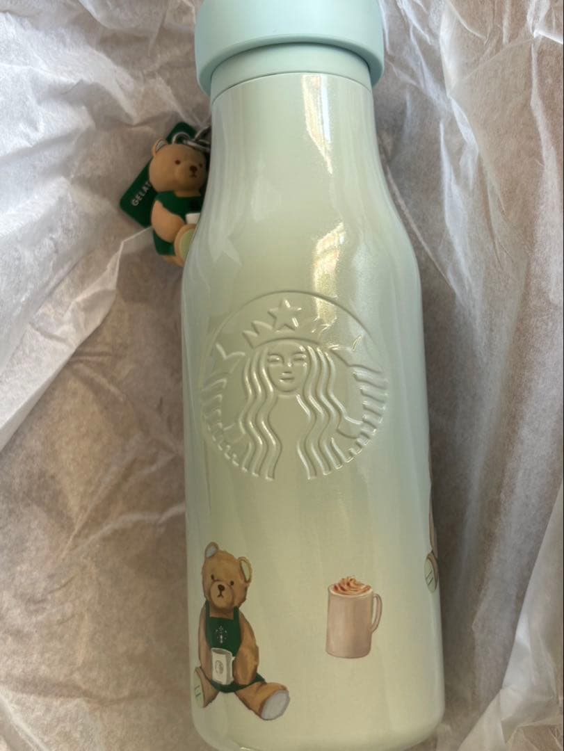 ジェラートピケ　リッドカバーベアチャーム付きステンレスボトル ミントグリーン