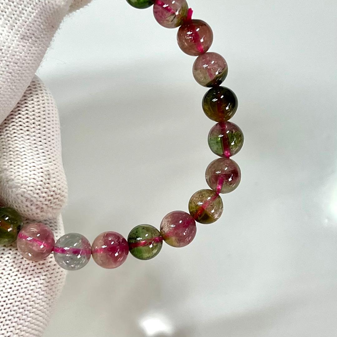 高品質　ウォーターメロントルマリン 天然石ブレスレット バイカラー　1