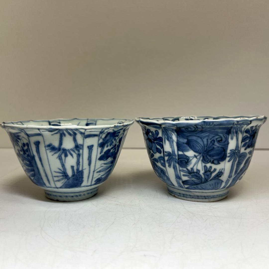 中国明時代　古染付芙蓉手鉢5客　木箱付　口径約13㎝　東Y8-0128☆2F