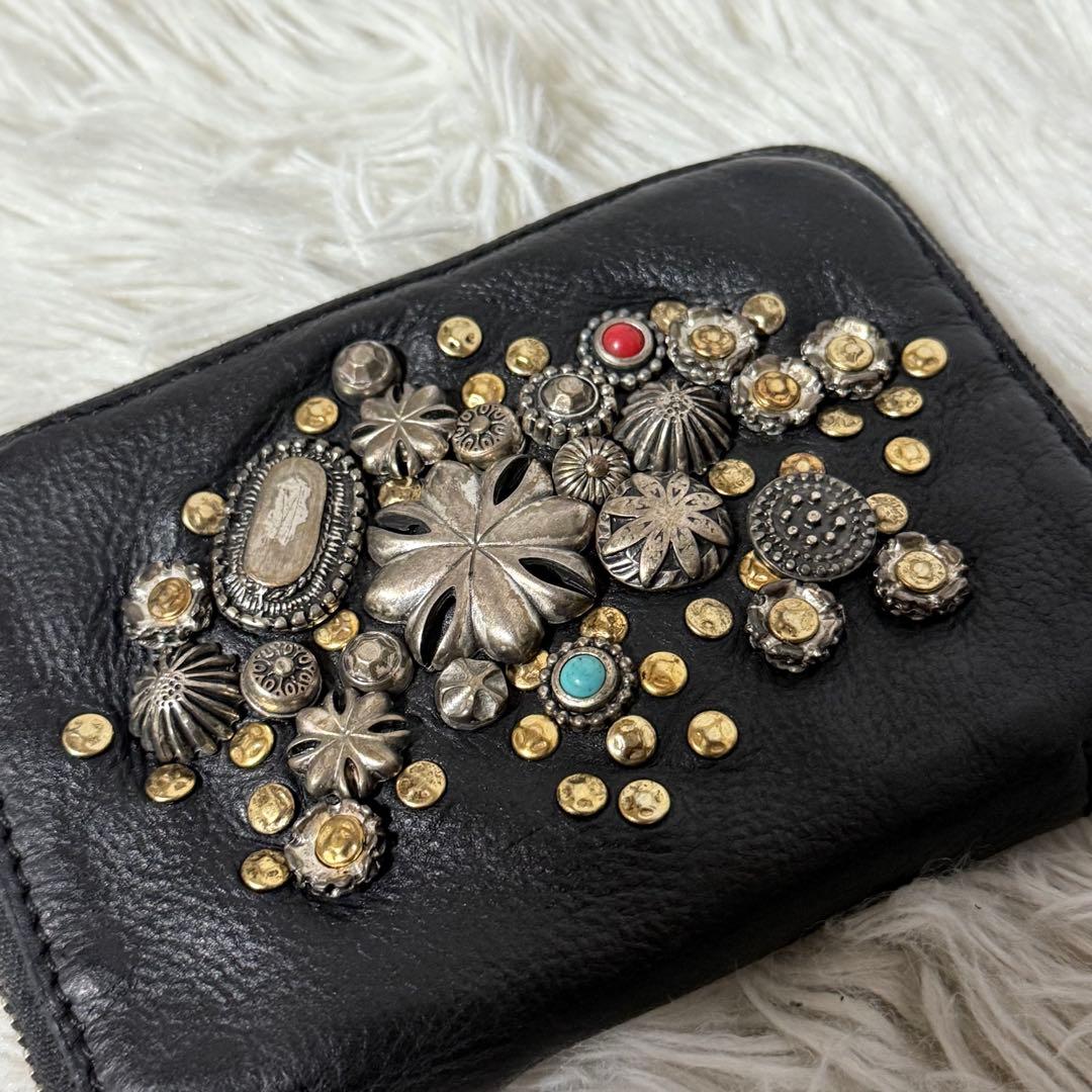 ⭐️未使用級⭐️　CAMPOMAGGI スタッズミニウォレット　ブラック　レザー