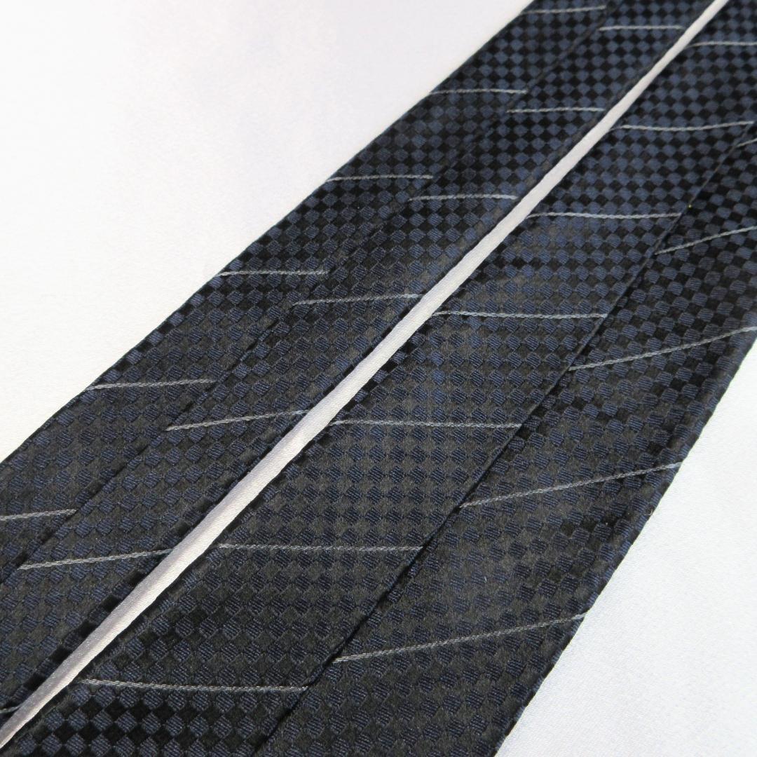 ルイヴィトン　マイクロダミエ　LVロゴ　ストライプ　紺×黒　ネクタイ