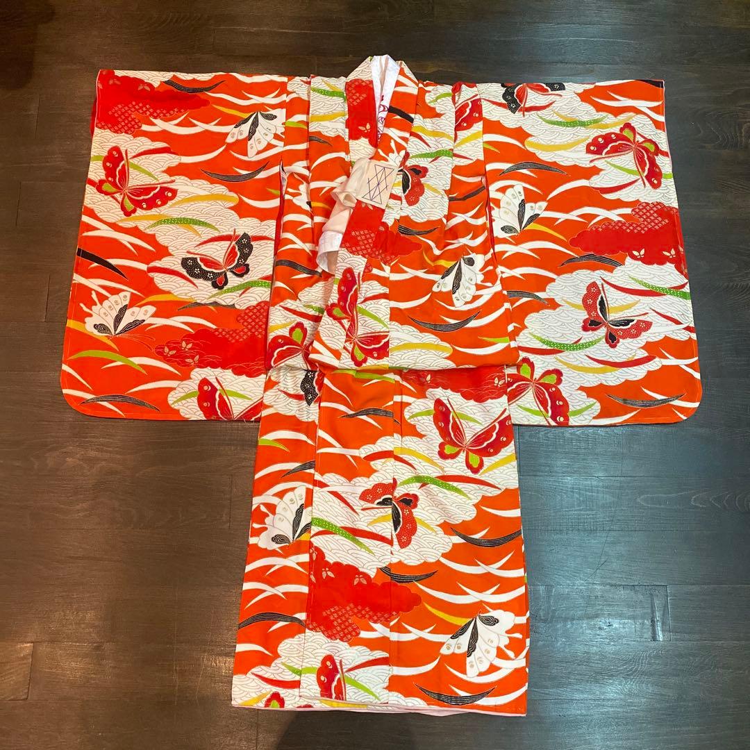 アンティーク 大正ロマン 七五三 七歳 着物 作り帯 小物一式 フルセット 蝶々